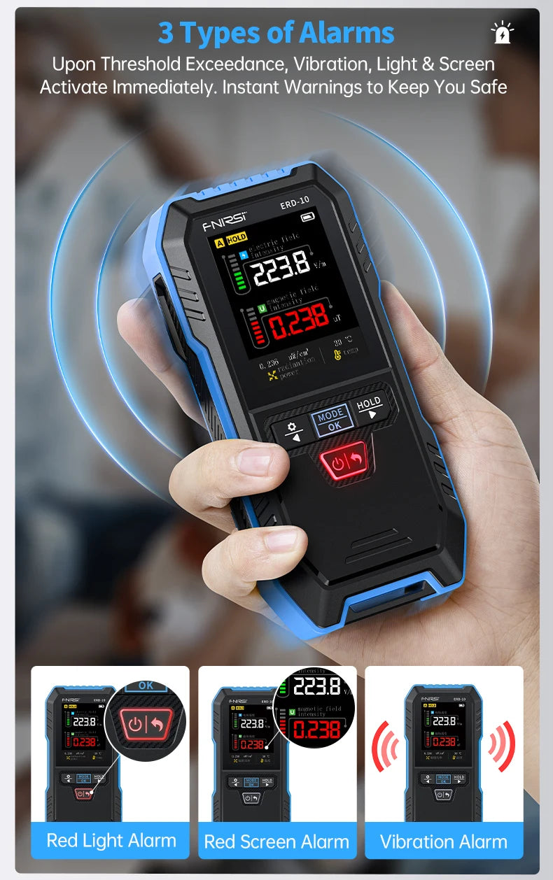ERD-10 Multi-Function Field Safety Detector | EMF, EF & RF Meter with Alarm