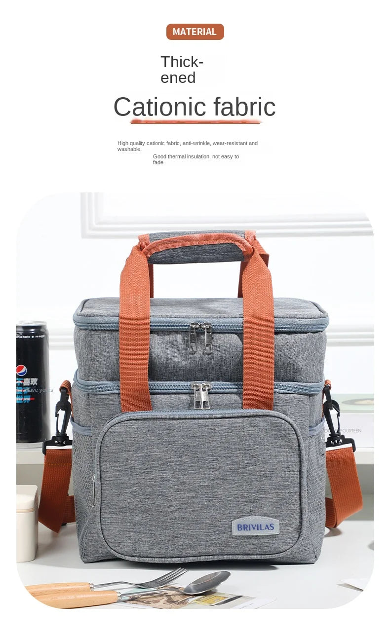 Insulated Double-Decker Lunch Bag with Leakproof Lining