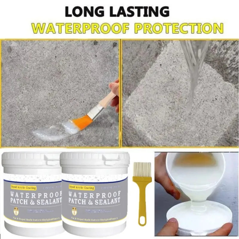 Image showing a silicone sealant applicator and jars of waterproof patch and sealant product.