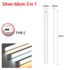 Silver 60cm 3 in 1 cabinet light featuring a Type-C connection and motion sensor.