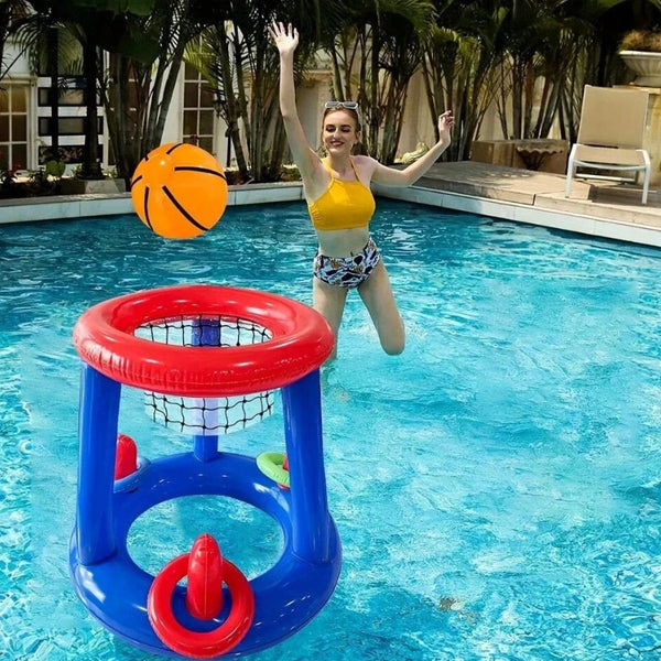 Inflatable Pool Basketball Hoop & Floating Ring Set