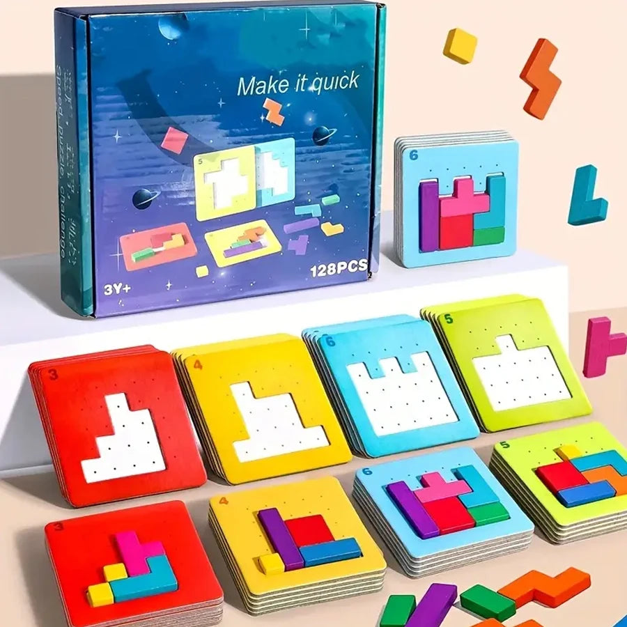 Colorful Wooden Puzzle Brain Teaser for Kids – Two-Player Challenge Game