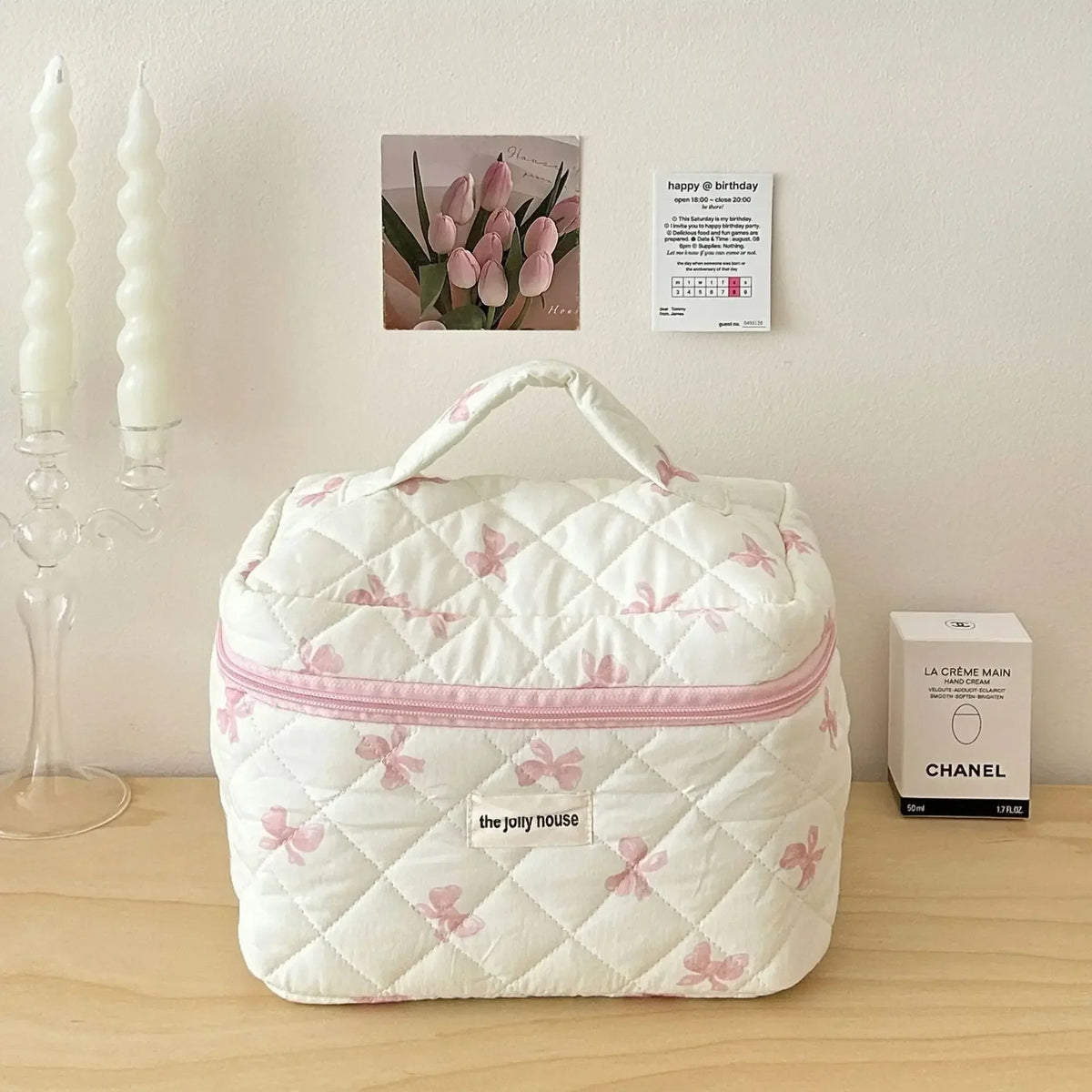 Bow Print Makeup Bag with Large Capacity