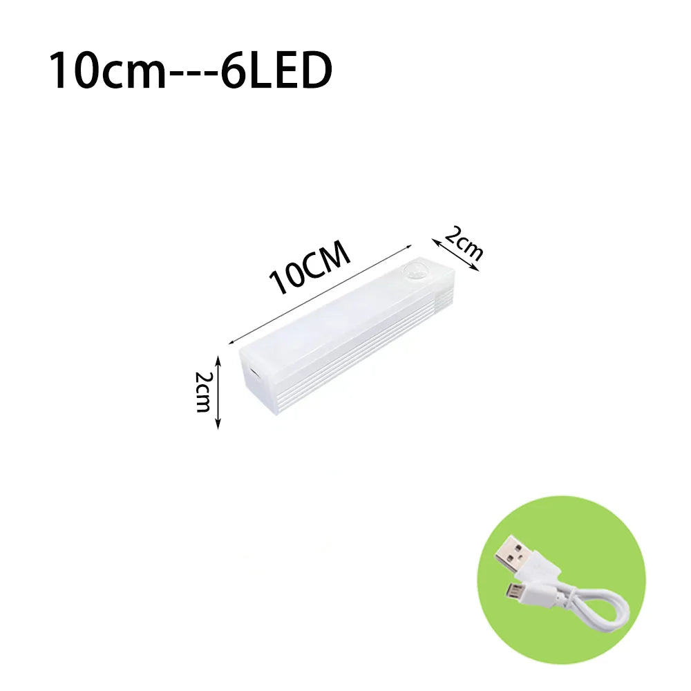 A white rectangular LED light with a 10cm length and 6 LEDs shown in a perspective view.
