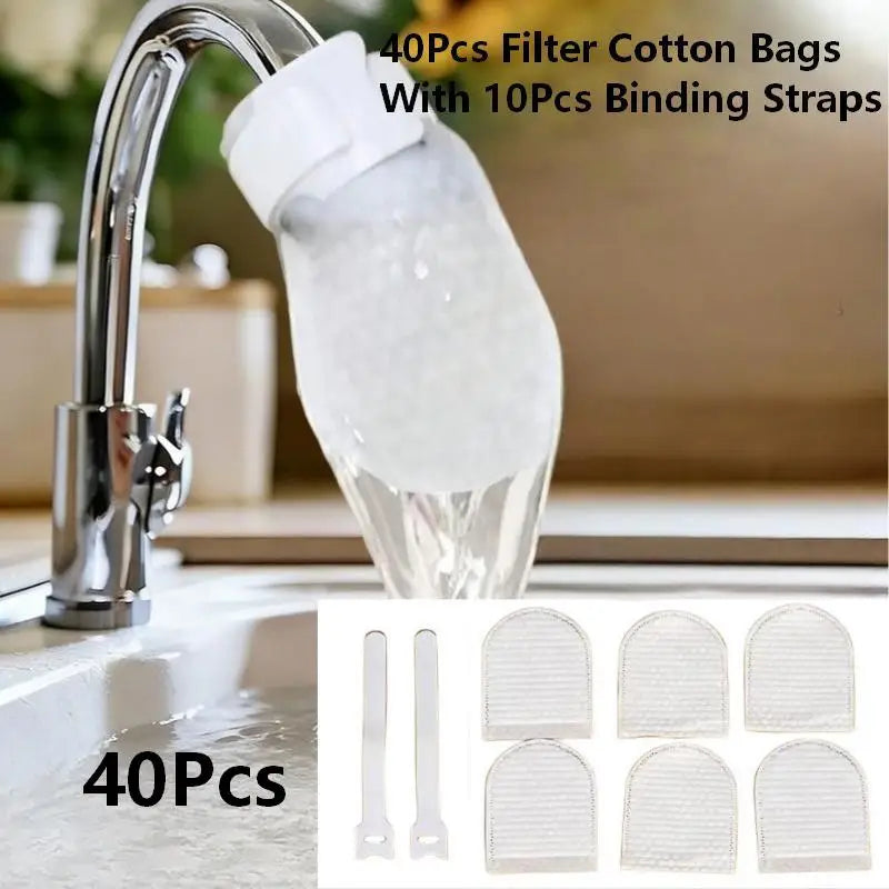 40 pieces of white filter bags and 10 binding straps for a faucet water filter kit