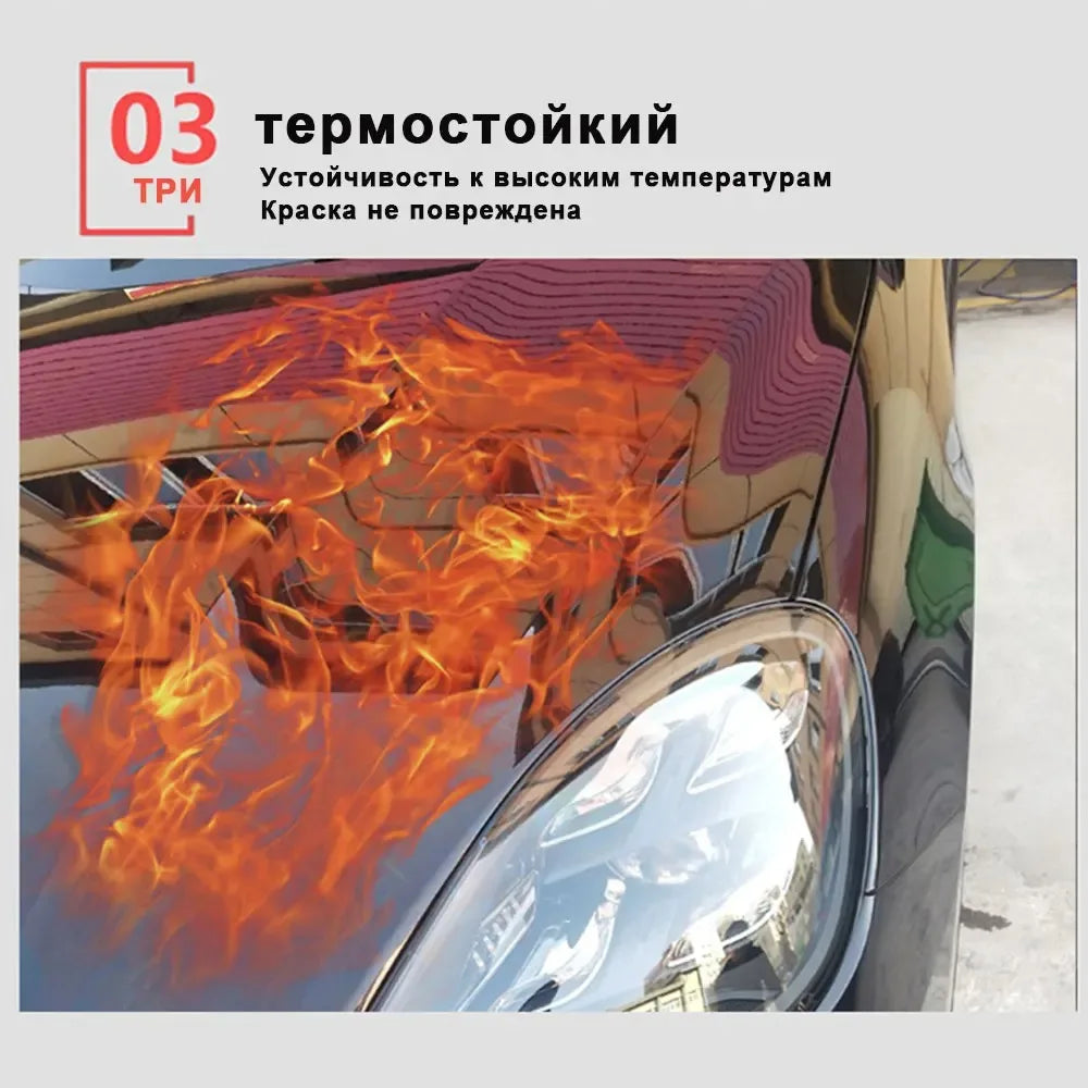 Close-up of a car surface showing intense flames, demonstrating the heat resistance of a ceramic coating.