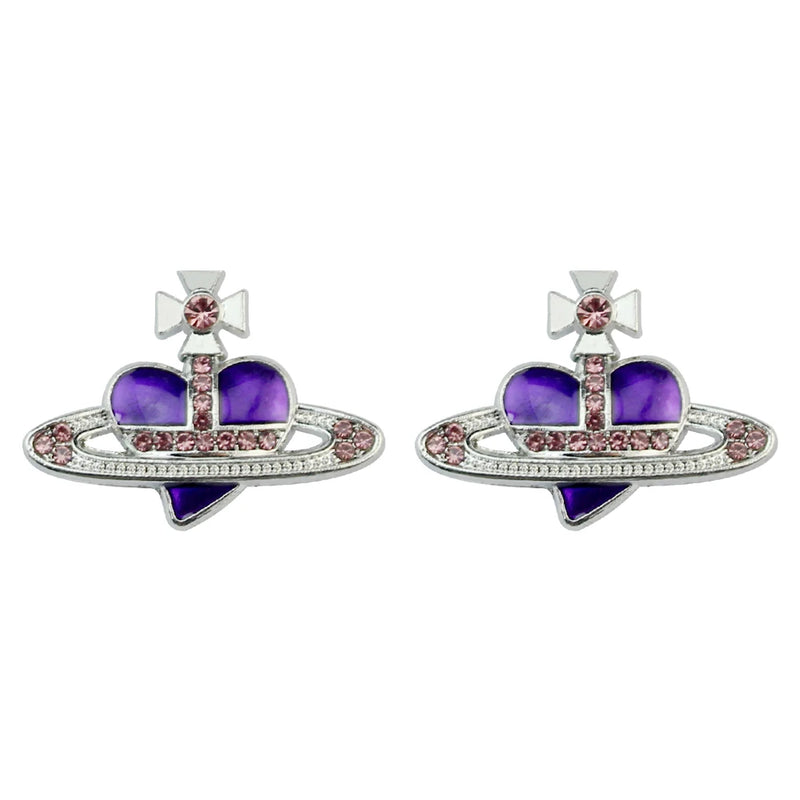 Rhinestone Heart & Saturn Pendant Jewelry Set