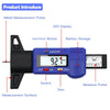 A blue digital metal measurement probe with an LCD display and buttons used for measuring tire tread depth.