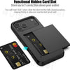 A black phone case featuring a functional hidden card slot for storing up to two cards.