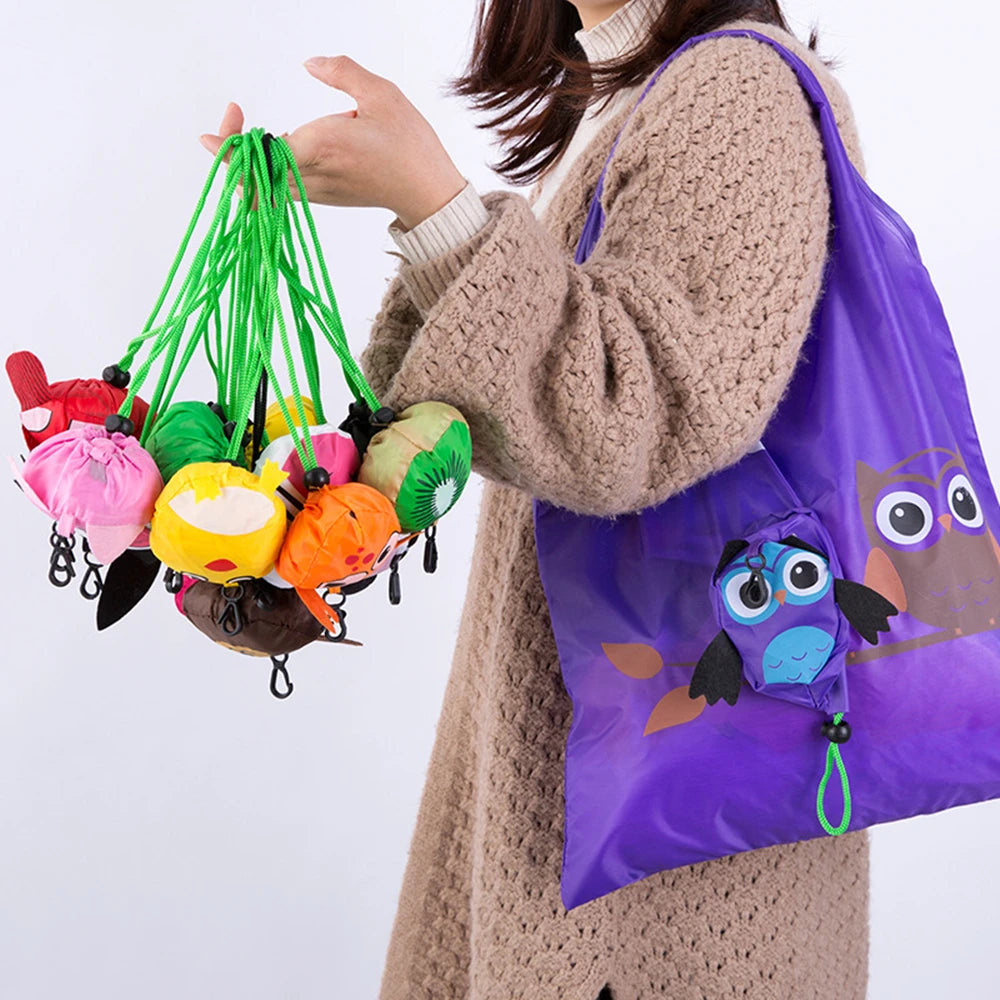 Foldable Cartoon Shopping Bag with Shoulder Straps