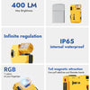 Yellow Wuben G5 compact flashlight with RGB lighting and a magnetic tail attachment.