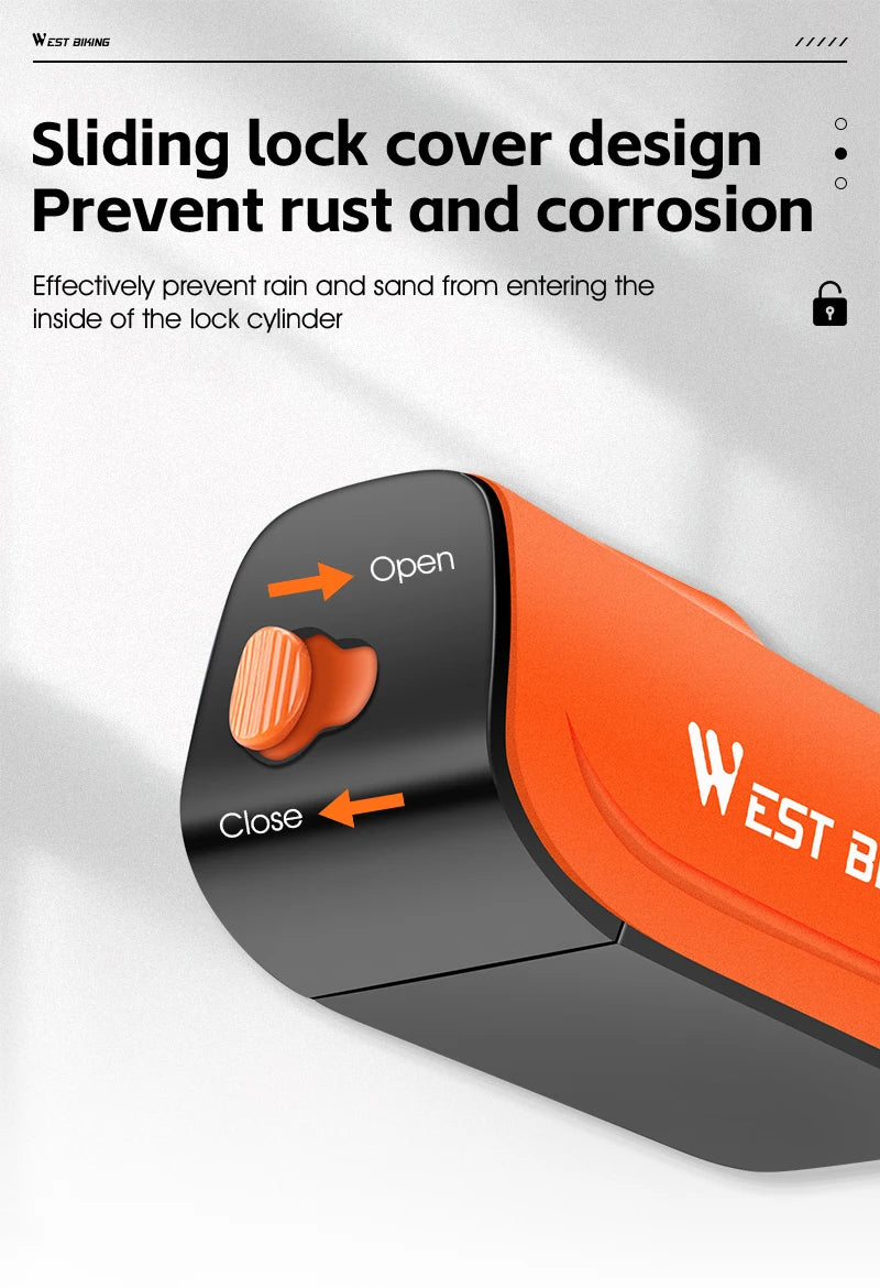 Orange and black sliding lock cover design preventing rust and corrosion on a lock cylinder.