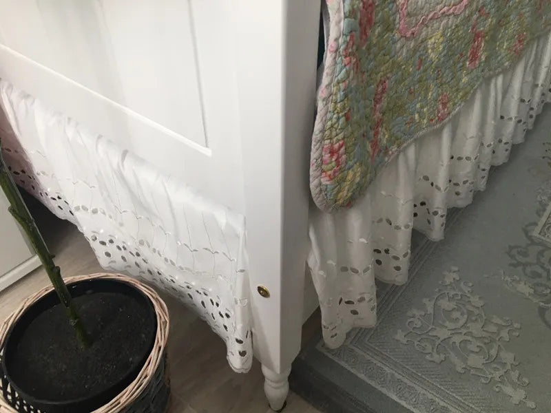 Embroidered Ruffle Bed Skirt with Scalloped Edge