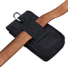 Black multilayer card slot phone pouch with a brown belt loop for carrying devices.