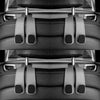 Close-up view of car headrest hooks designed for bags and shopping organizers.