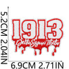 Red and white embroidered patch featuring the numbers 1913 and Delta Sigma Theta text