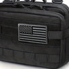 Tactical black flag patch set with an American flag embroidery displayed on a black fabric pouch.