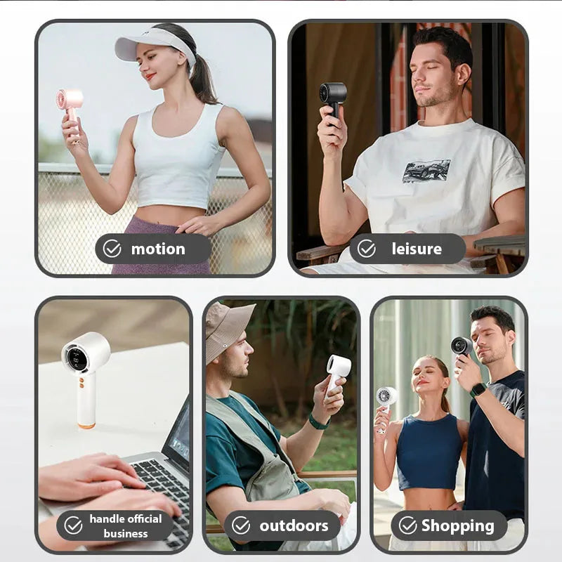 Eine Sammlung von Bildern einer tragbaren Handkurbel-Ventilator für Bewegung, Freizeit, Outdoor und Einkaufen.
