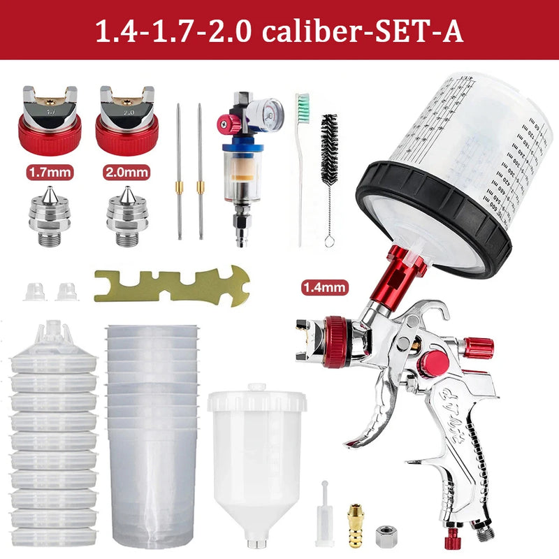 HVLP Gravity Feed Spray Gun Kit with Nozzles & Air Regulator
