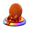 An orange wireless car charger mount with a circular design and an RGB ambient light base.