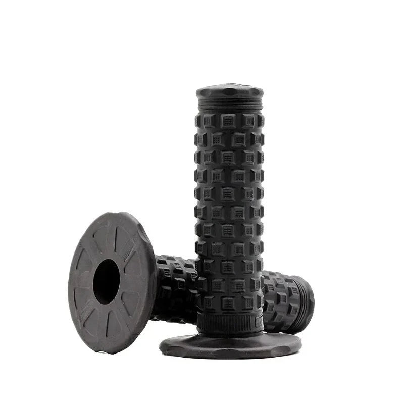 Black motorcycle pillow top grips with a textured grip surface