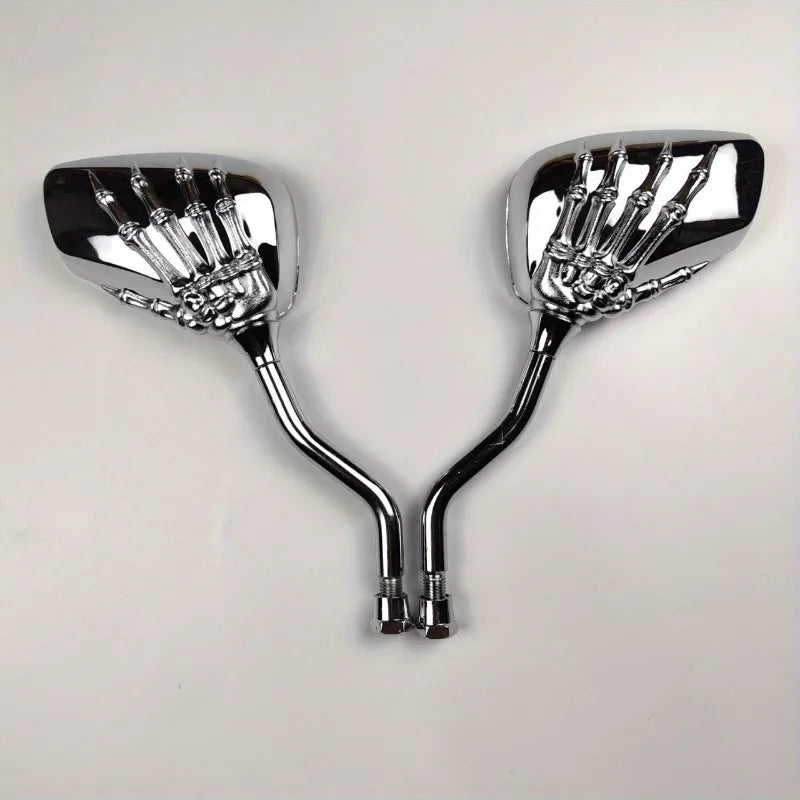 Universal Skull Skeleton Chrome Motorcycle Rear View Mirrors (Left & Right)