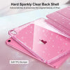 Coque rigide transparente rose à paillettes pour iPad, avec rembourrage TPU souple.
