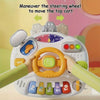 A baby interactive activity table featuring a steering wheel and various colorful buttons for learning.