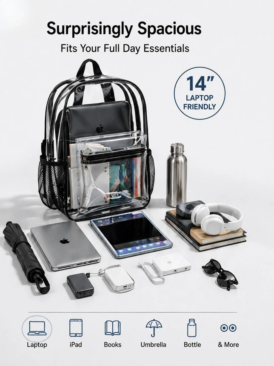 Heavy-Duty Transparent PVC Backpack with Padded Straps