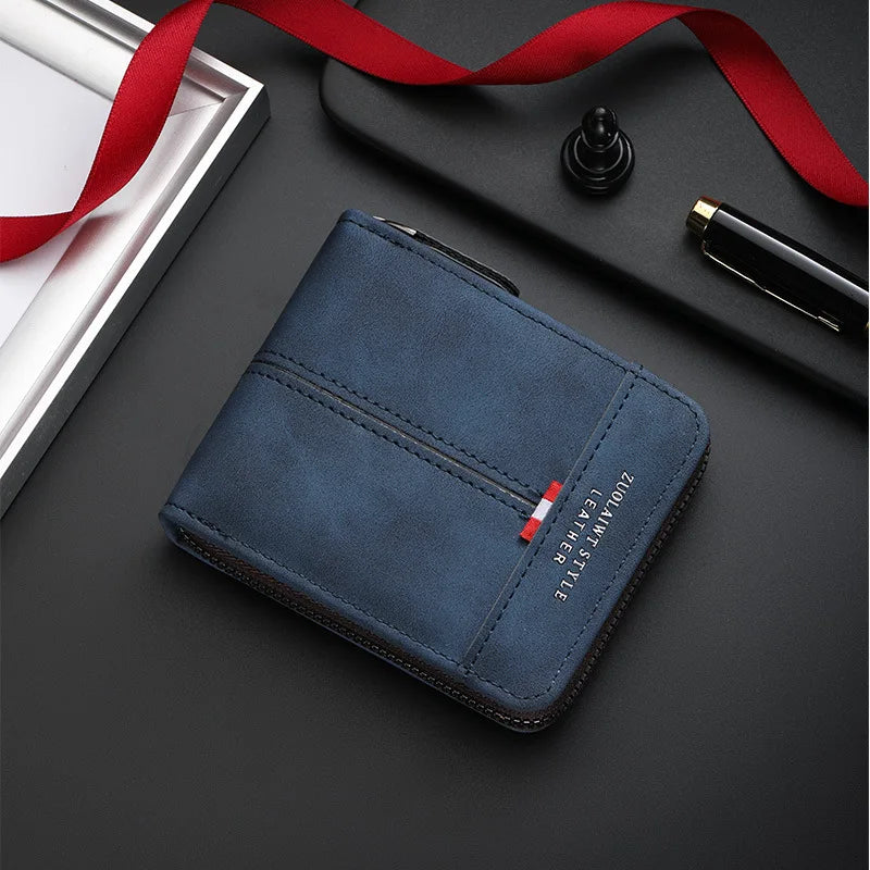 Men's Vintage PU Leather Wallet with Woven Tape Accent