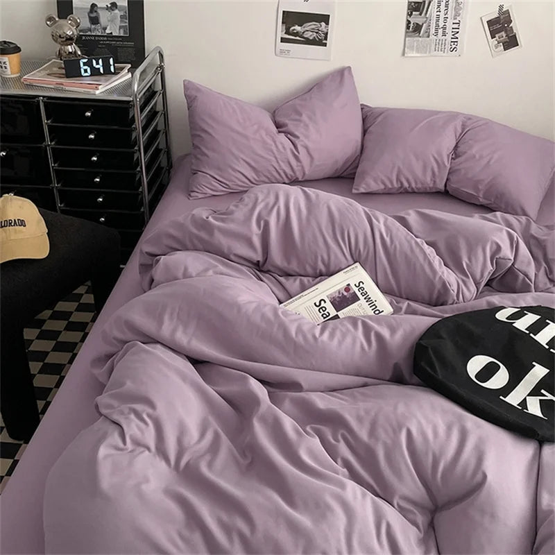 Washed Cotton 4-Piece Bedding Set with Duvet Cover
