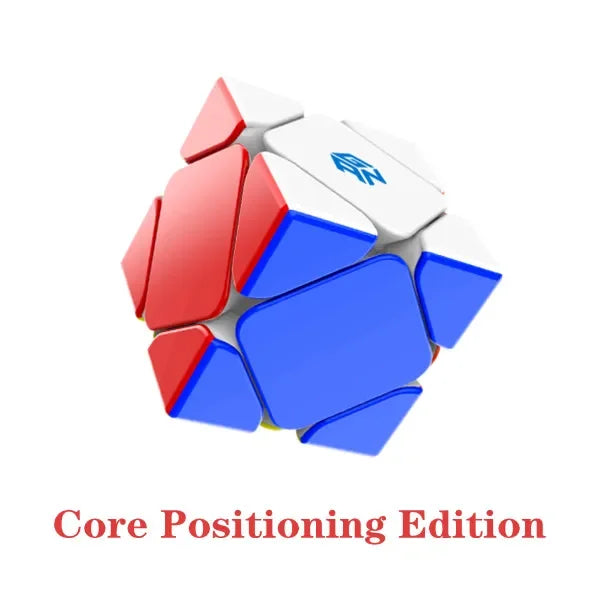 A magnetic speed cube with red and blue pieces, shown from an angle.