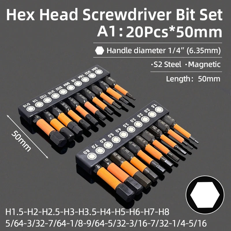 Magnetic Hex Allen Wrench Drill Bit Set (Metric & SAE, 1/4-Inch Shank)