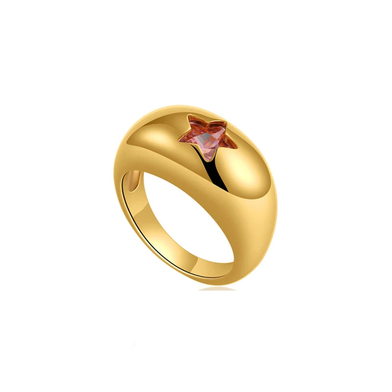 Chunky Gold-Plated Crystal Ring with Geometric Stripes