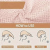 Diagram showing how to use a towel wrap product in three steps: open the towel, rotary tightening, and button up.