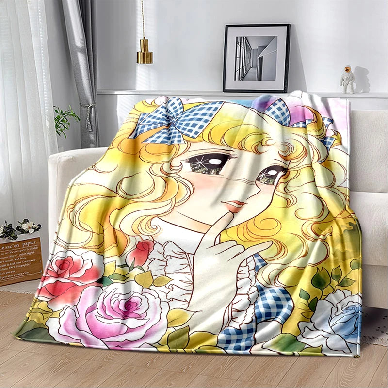 Cartoon Anime Flannel Throw Blanket in Candy Girl Design