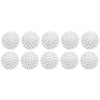 A row of white, spherical laundry balls designed for tangle-free washing and softening.