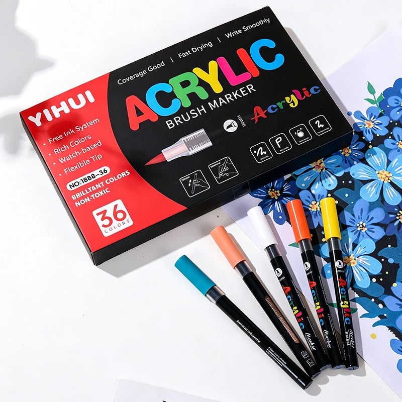 48-Color Acrylic Paint Markers with Soft Brush Tips