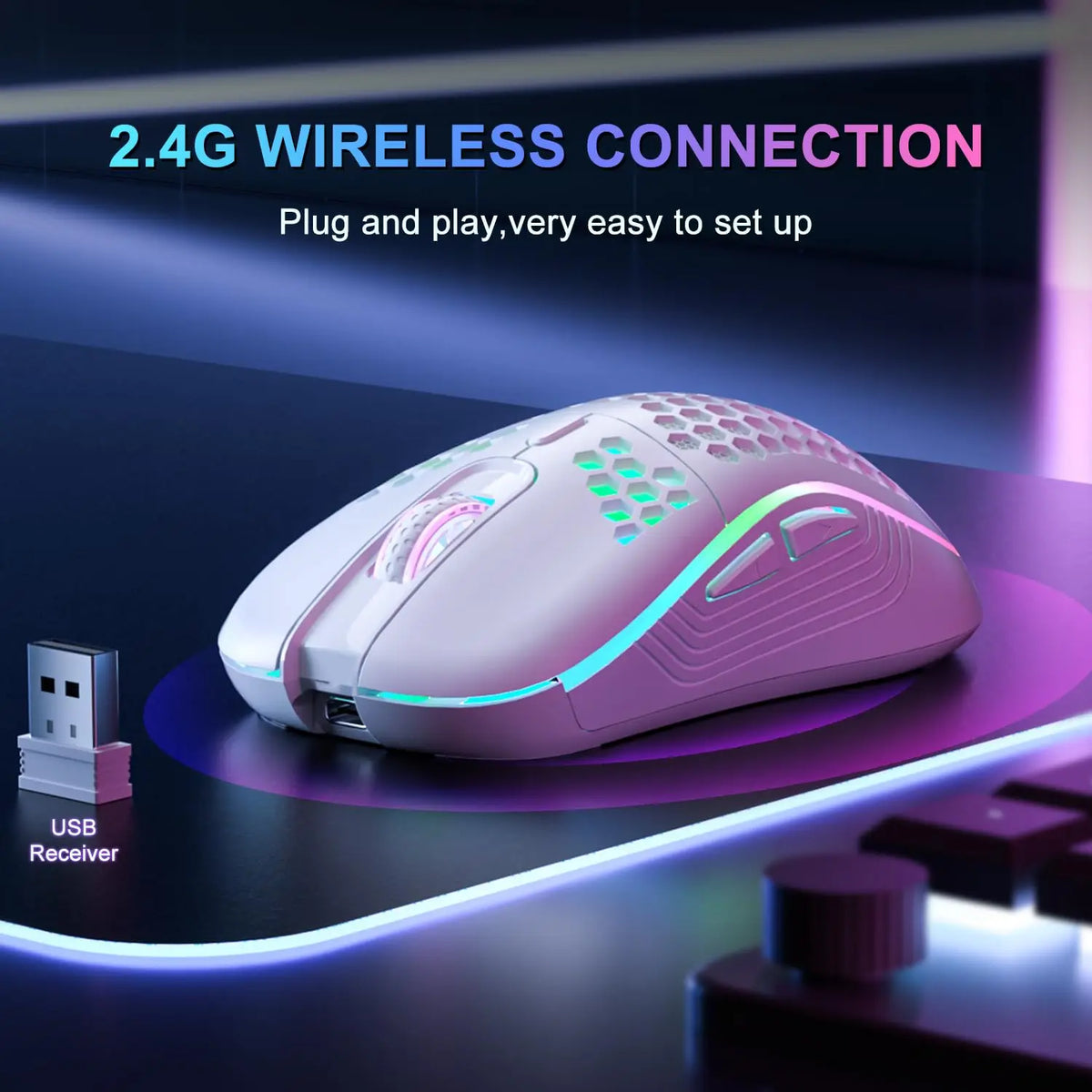 Ergonomic 6-Button Wireless Gaming Mouse with RGB Lighting