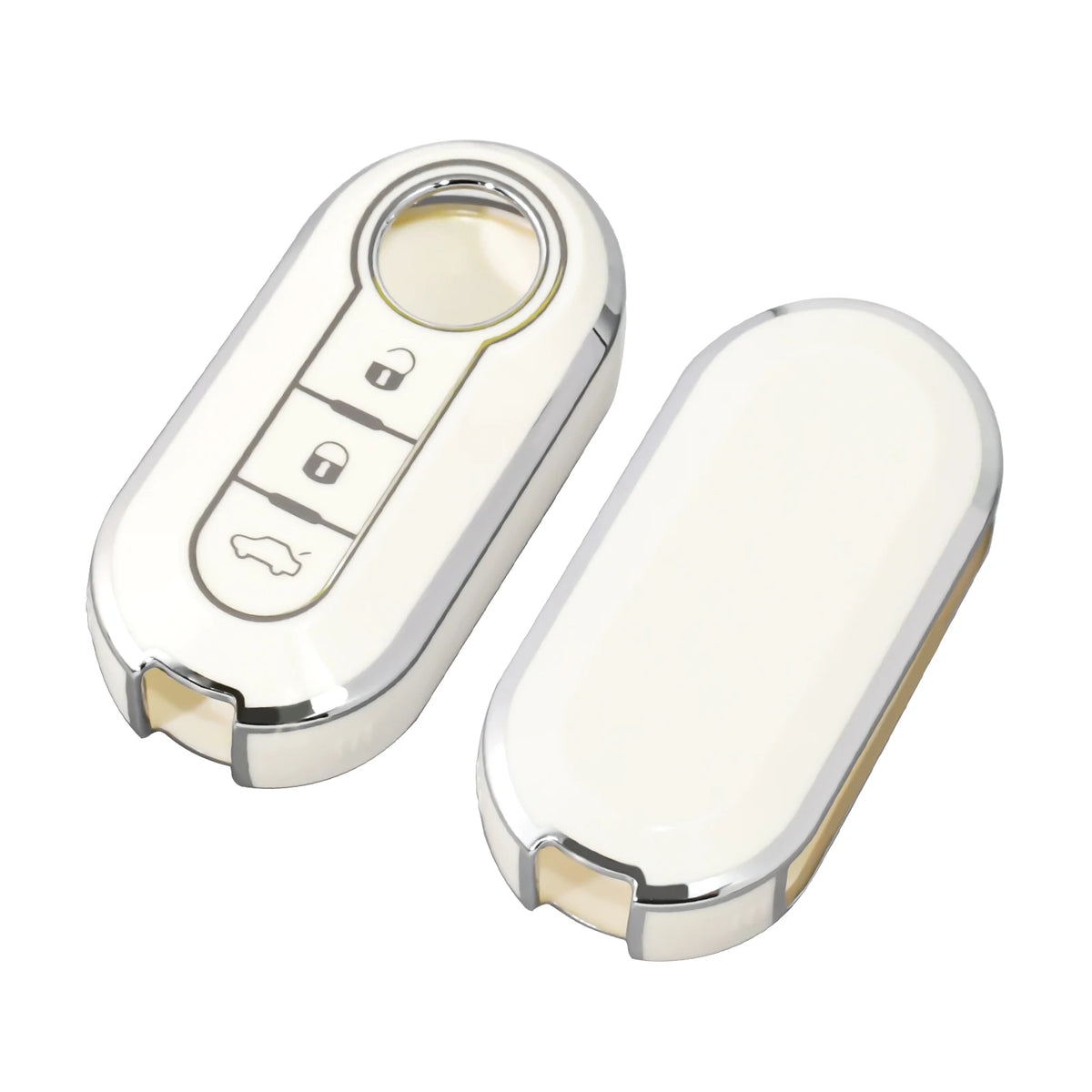 A silver luxury leather key case for Fiat and Citroen models shown in a side view.