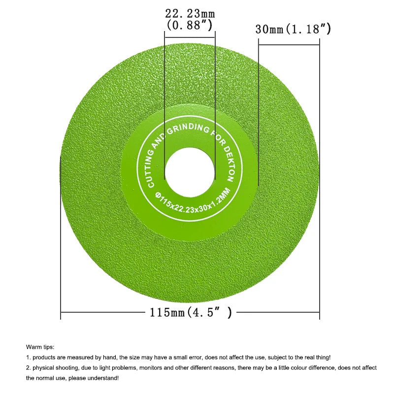 A green diamond cutting and grinding blade with a 115mm diameter and a 2.3mm thickness.