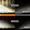 Comparison of Fahren LED headlights showing high beam, low beam, and other LED light patterns.