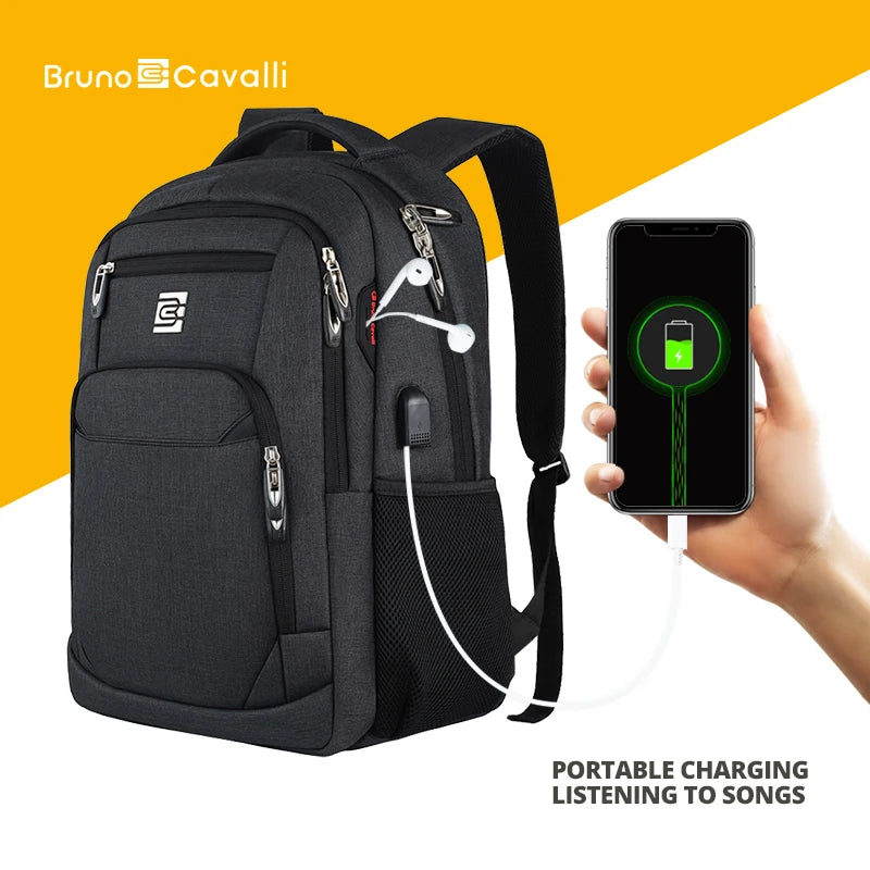Un sac à dos d'ordinateur portable noir pour les voyages d'affaires avec un appareil de lecture et un smartphone.