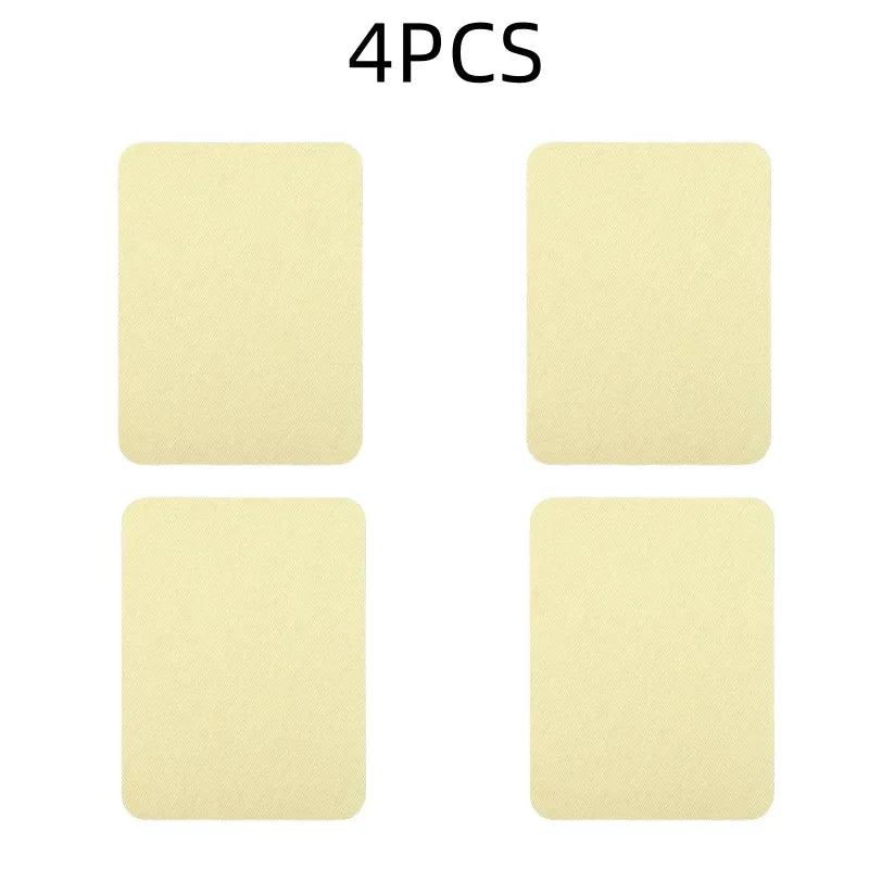Four light yellow iron-on fabric patches for clothing repair and DIY decor