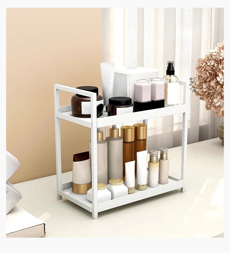 2-Tier Metal Desktop Organizer Rack for Cosmetics, Office Supplies & Bathroom Essentials