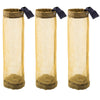 Three wall-mounted mesh bag dispensers with yellow fabric and dark gray straps.