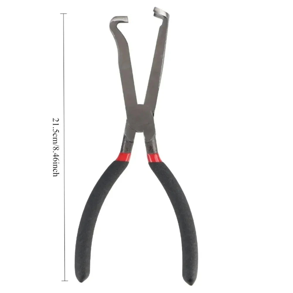 A pair of gray fuel line disconnect pliers with black handles shown vertically.