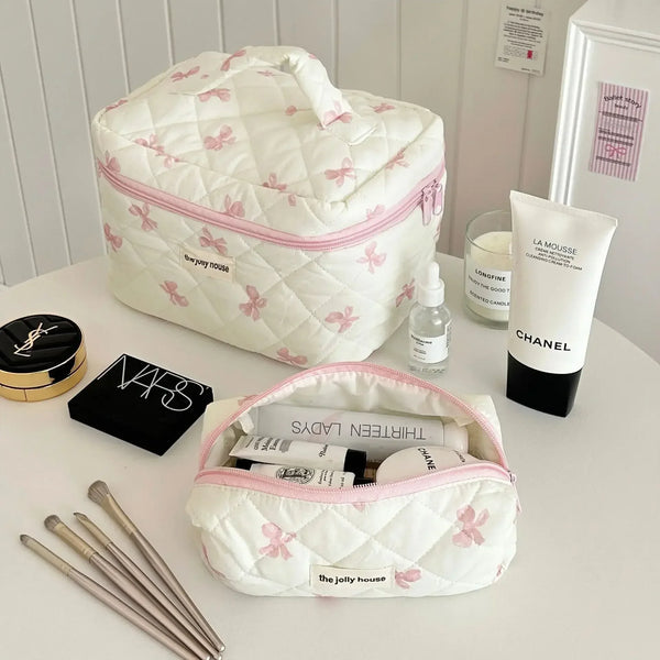 Bow Print Makeup Bag with Large Capacity