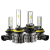 A pair of high-performance LED fog light bulbs with silver bases and yellow or white light emitters.