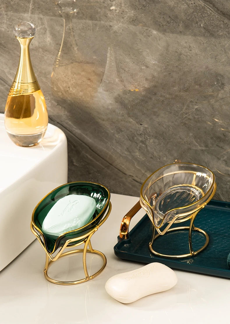 Leaf-Shape Self-Draining Soap Dish with Metal Bracket